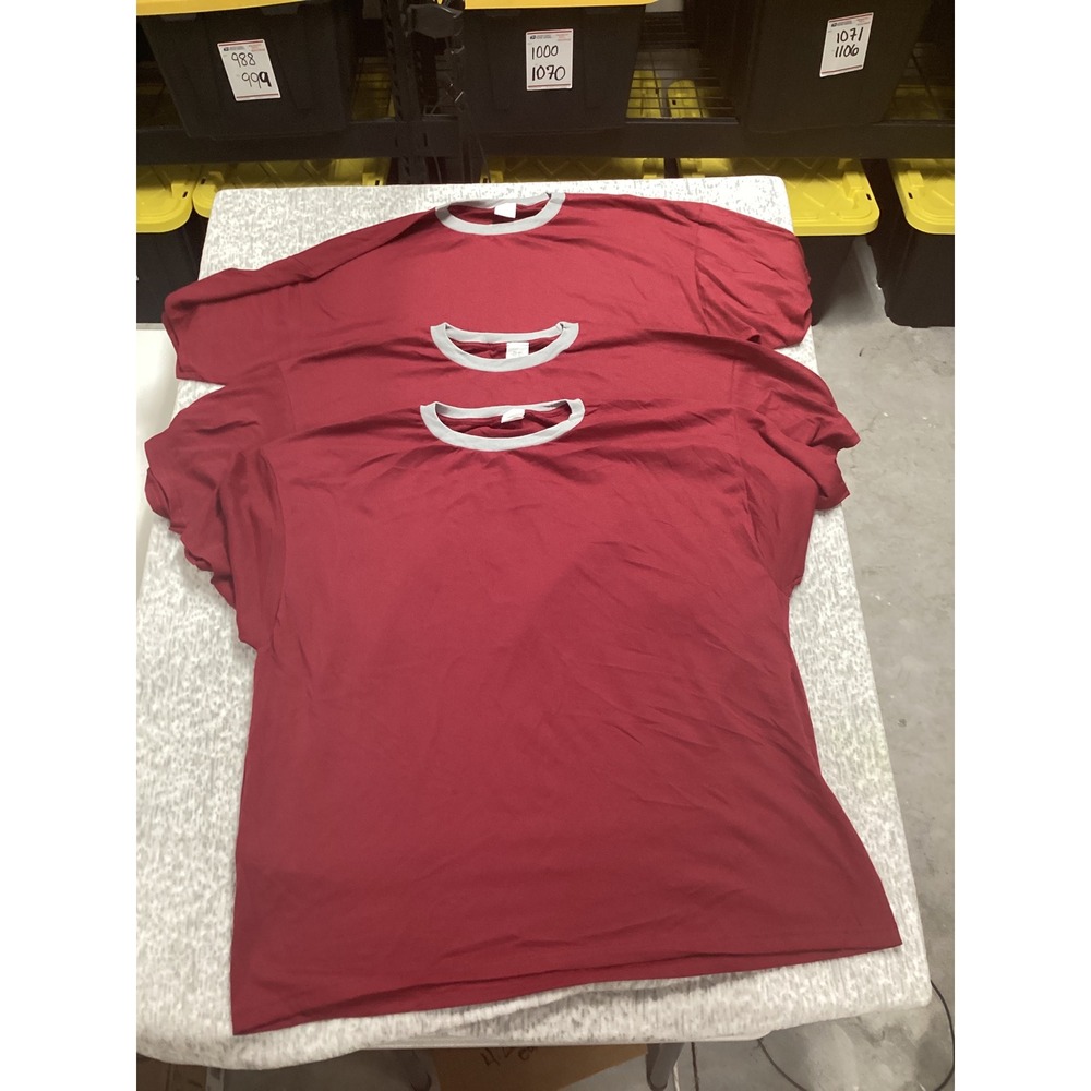 Mens Ringer T-Shirt Short Sleeve Maroon Burgundy Grey Trim 100 Cotton 3XL
